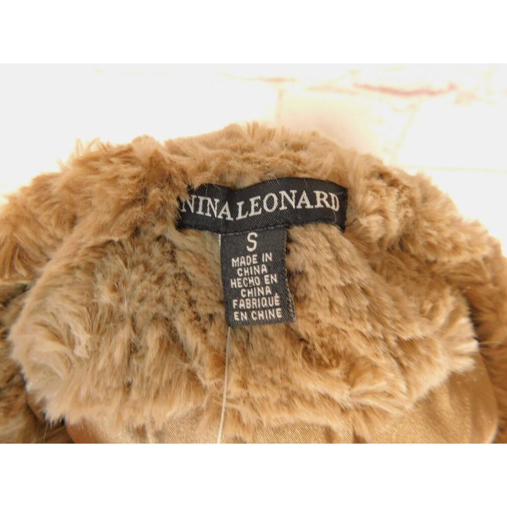 Nina Leonard Faux Fur Chevron Pattern Coat Pockets Women's S NWT - Picture 9 of 12